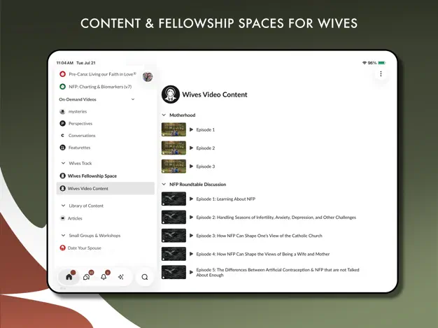 Marriage Every Day content and fellowship for wives displayed on an iPad.