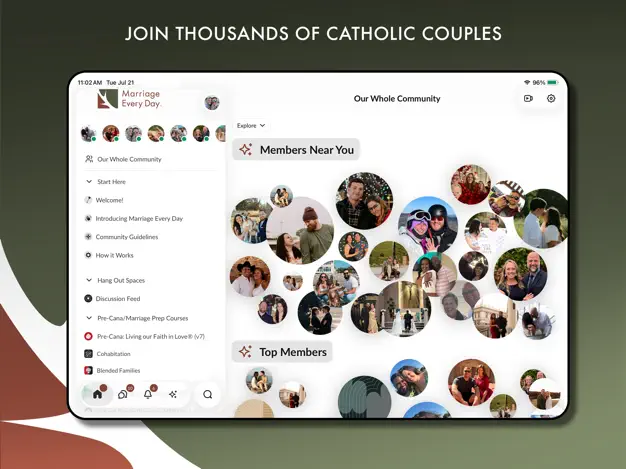 Marriage Every Day community and nearby-member experience displayed on an iPad.