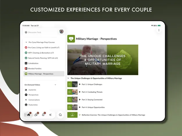 Marriage Every Day personalized military-marriage experience displayed on an iPad.